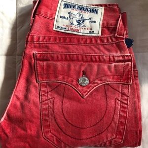 True Religion Red Acid Washed Jeans